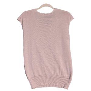 🍑Joseph A Crochet Flowers Tan Sleeveless Ribbed Knit Top Sweater Lined